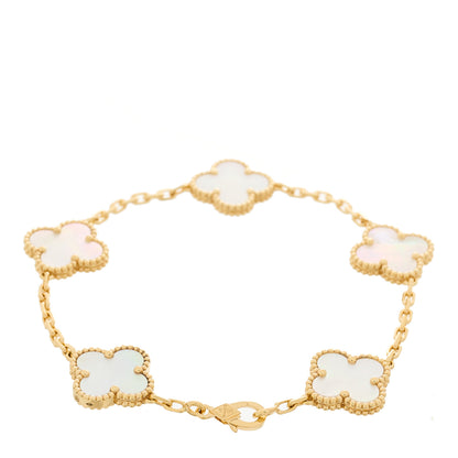 Van Cleef & Arpels 18K Yellow Gold Mother of Pearl 5 Motifs Vintage Alhambra Bracelet 2 of 5