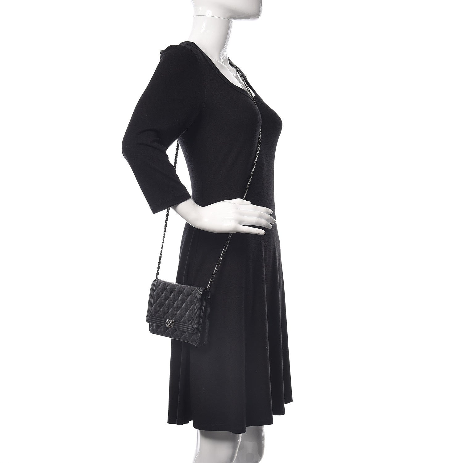 Chanel Calfskin Quilted Boy Wallet On Chain WOC Black 2 of 13