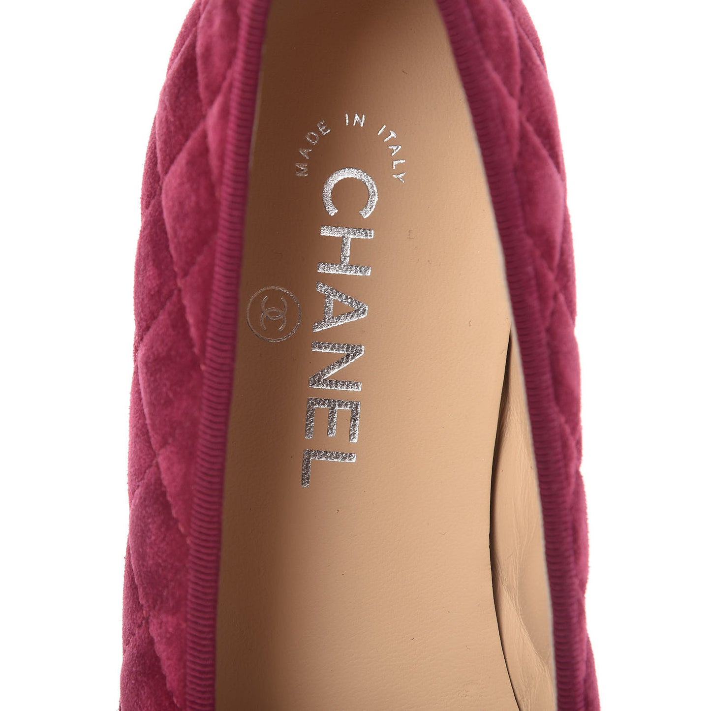 Suede Calfskin Quilted Cap Toe CC Ballerina Flats 42 Dark Pink