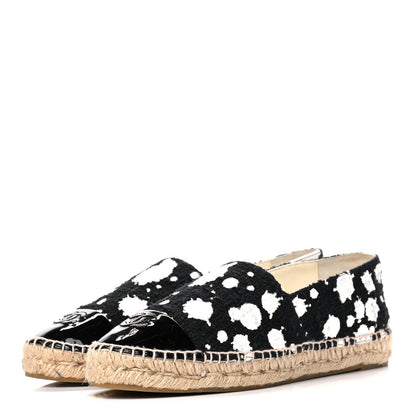 Chanel Patent Tweed Splatter Paint Print Cap Toe CC Espadrilles 41 Black White 3 of 12