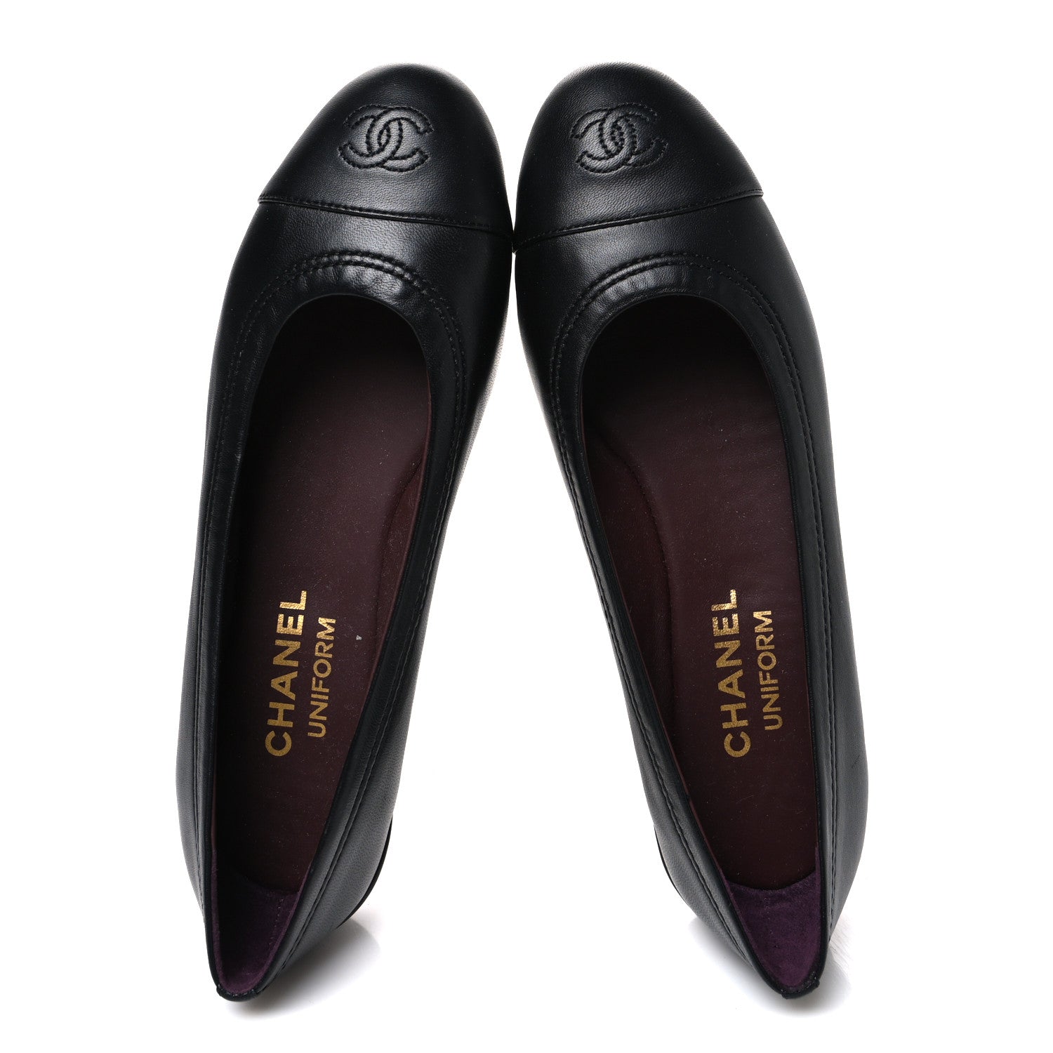 Chanel Lambskin Cap Toe CC Uniform Ballerina Flats 36.5 Black 2 of 10