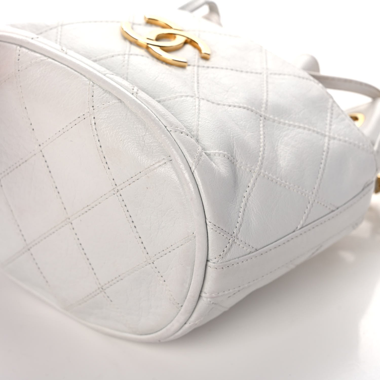 Chanel Calfskin Quilted CC Drawstring Bag White 9 of 12