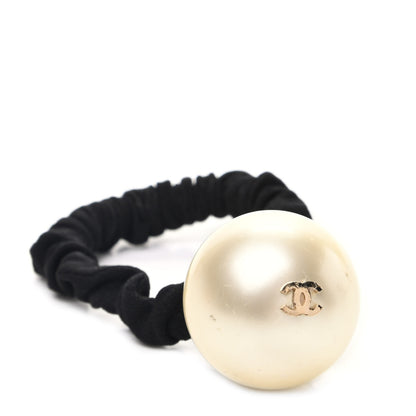 Chanel Pearl CC Hair Tie Black Gold Pearly White 1 of 4