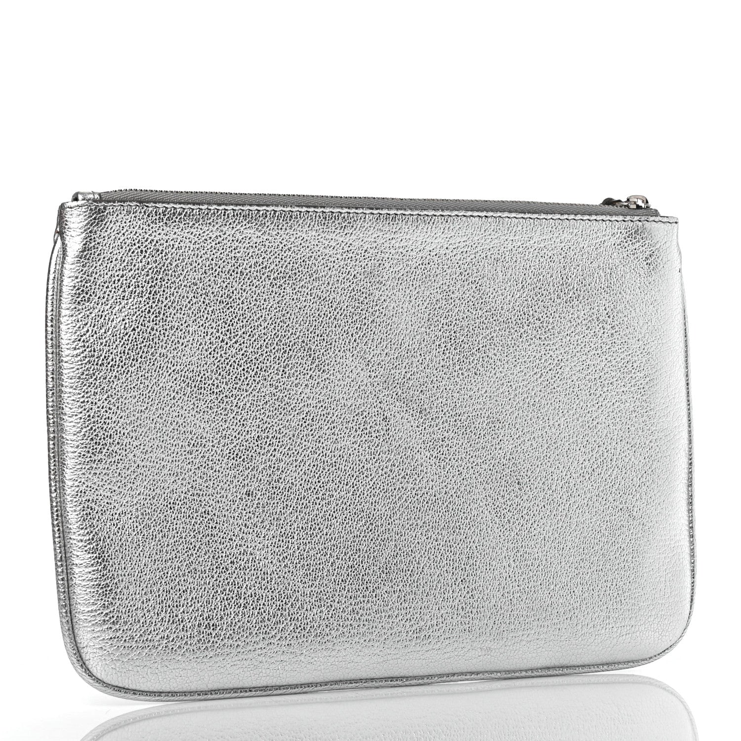 Balenciaga Metallic Goatskin Logo Large Everyday Zip Pouch Argent Black 3 of 9