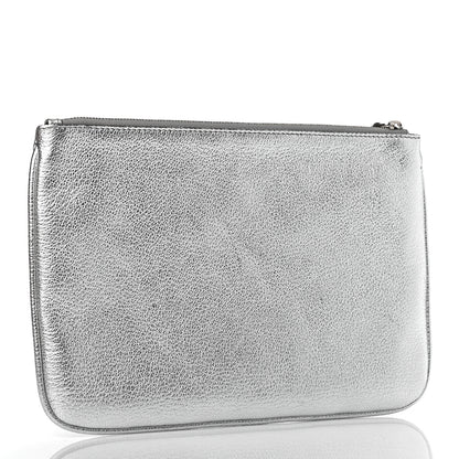 Balenciaga Metallic Goatskin Logo Large Everyday Zip Pouch Argent Black 3 of 9