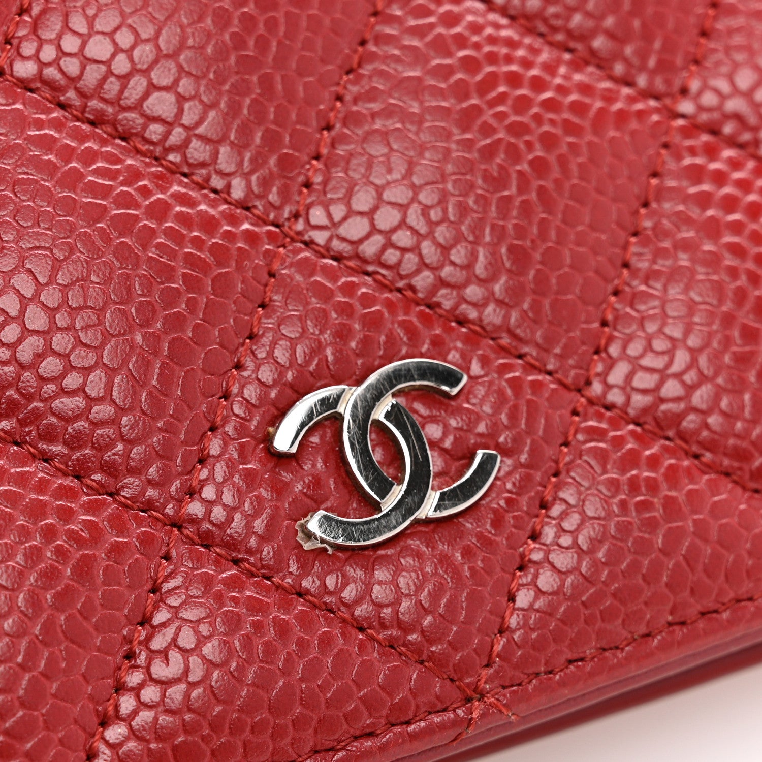 Chanel Caviar Quilted Yen Wallet Red 10 of 12