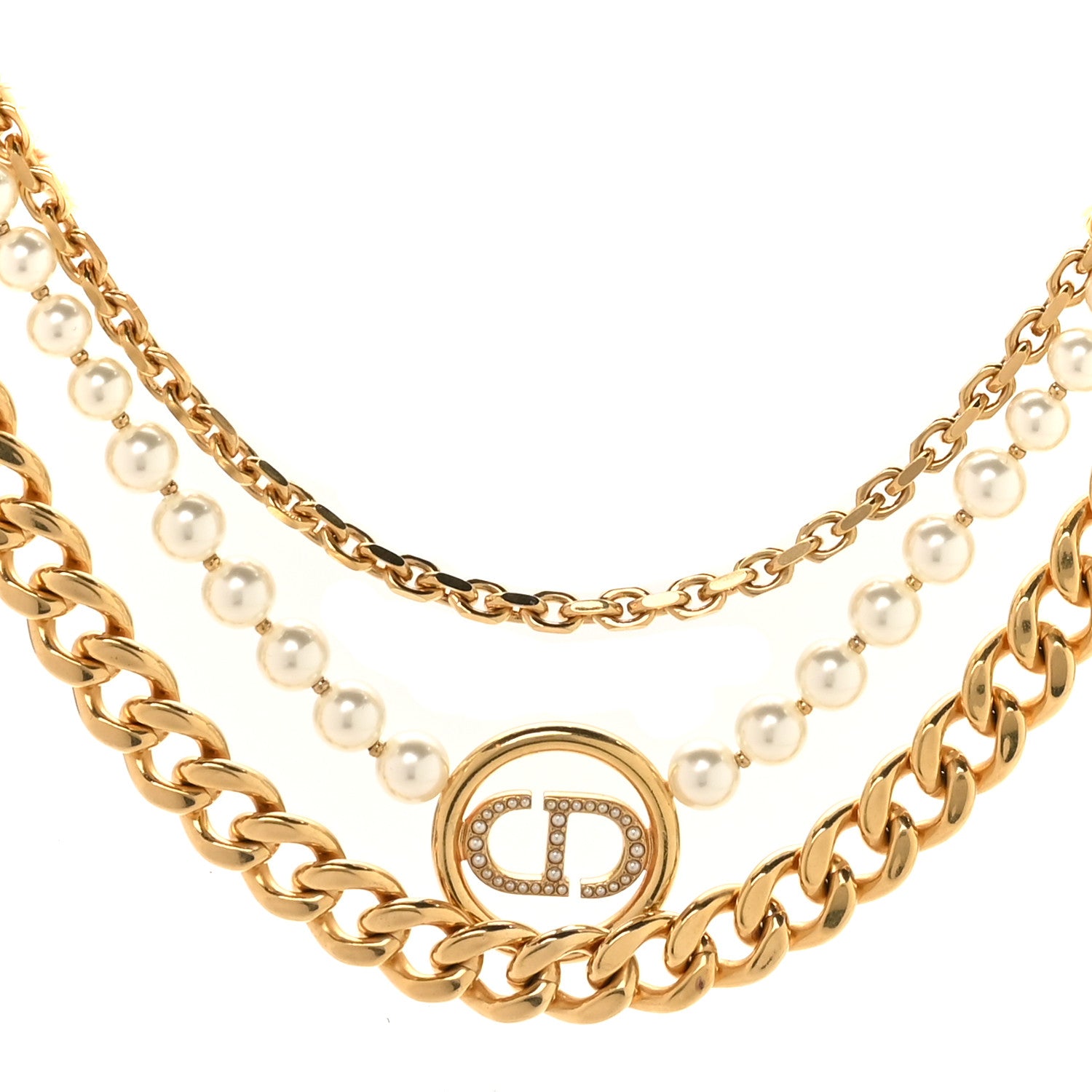 Christian Dior Metal Pearl 30 Montaigne Layered Choker Necklace