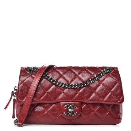 Chanel Glazed Calfskin Quilted Medium Duo Flap Dark Red 1 of 12