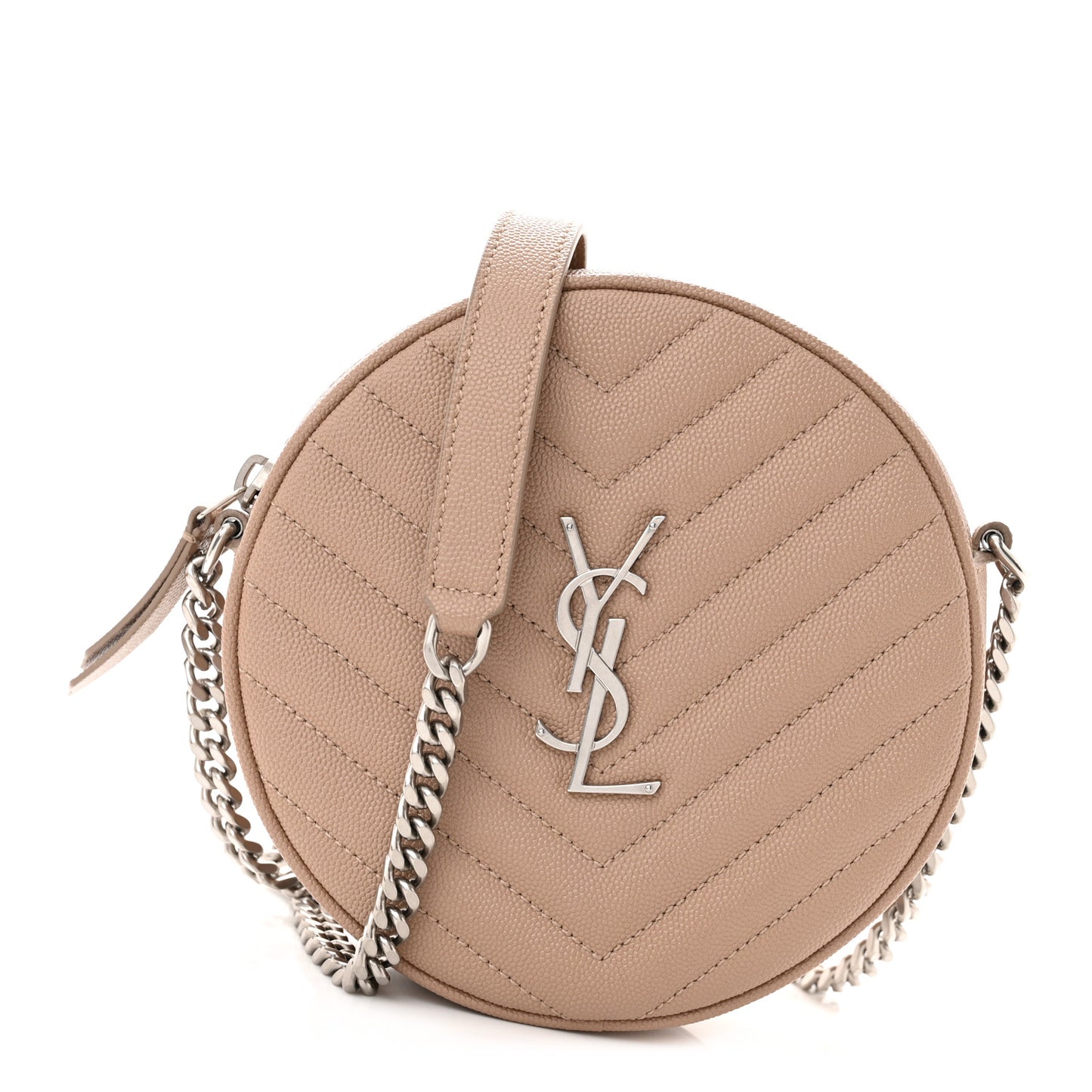 SAINT LAURENT Grain De Poudre Matelasse Chevron Quilted Round Vinyle Camera Bag Gold Sand