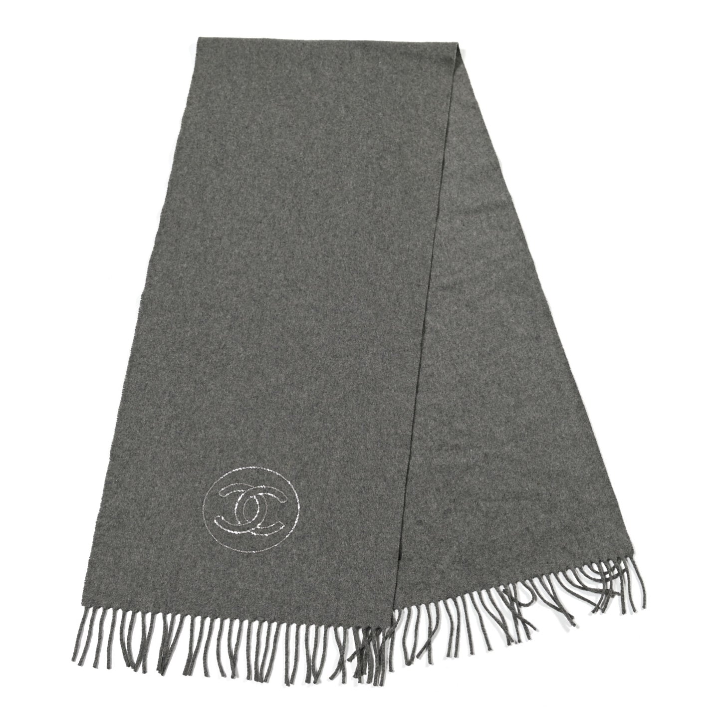 Cashmere Chain CC Fringe Scarf Grey