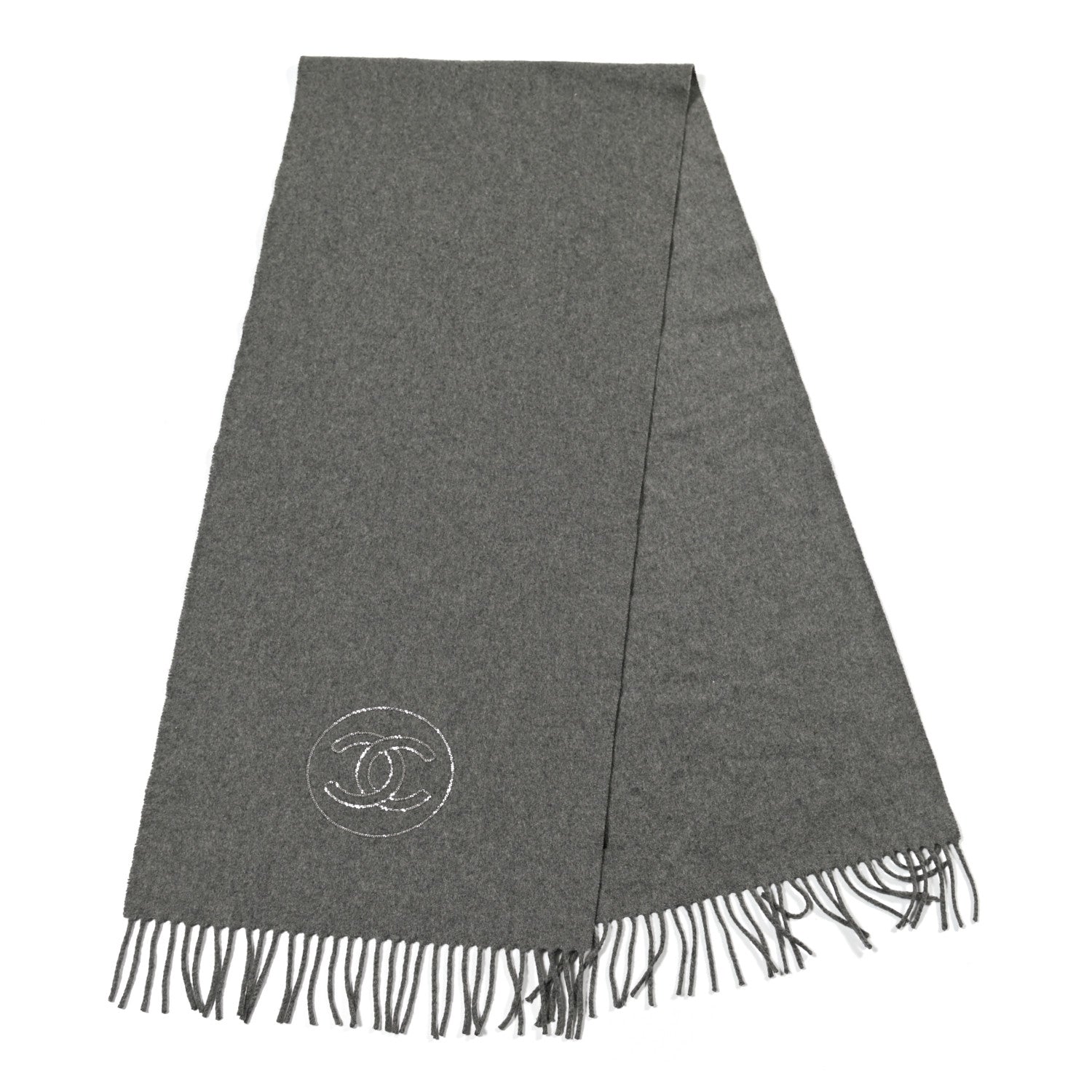 Chanel Cashmere Chain CC Fringe Scarf Grey 2 of 4