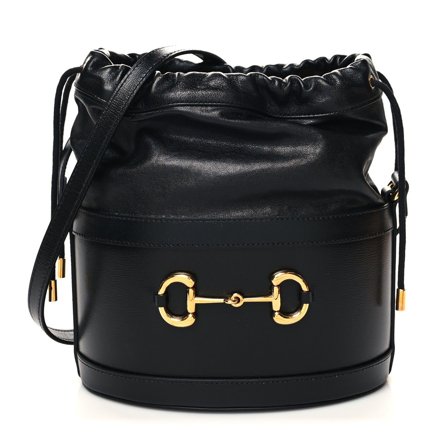 Azalea Sakai Calfskin Horsebit 1955 Drawstring Bucket Bag Black