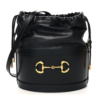 Gucci Azalea Sakai Calfskin Horsebit 1955 Drawstring Bucket Bag Black 1 of 12