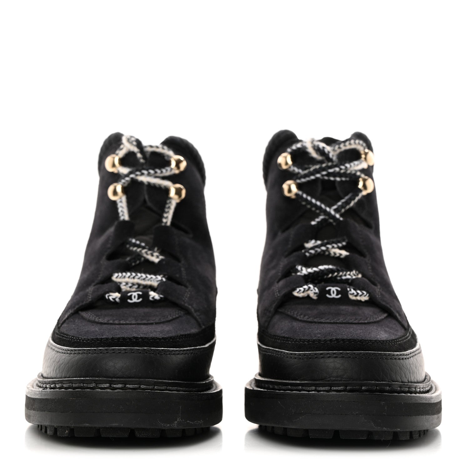 Chanel Suede Grained Calfskin CC Lace Up Boots 37 Black 2 of 8