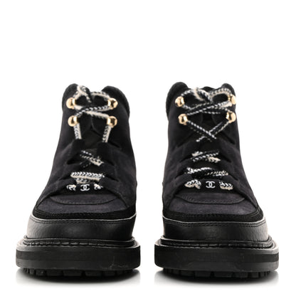 Chanel Suede Grained Calfskin CC Lace Up Boots 37 Black 2 of 8