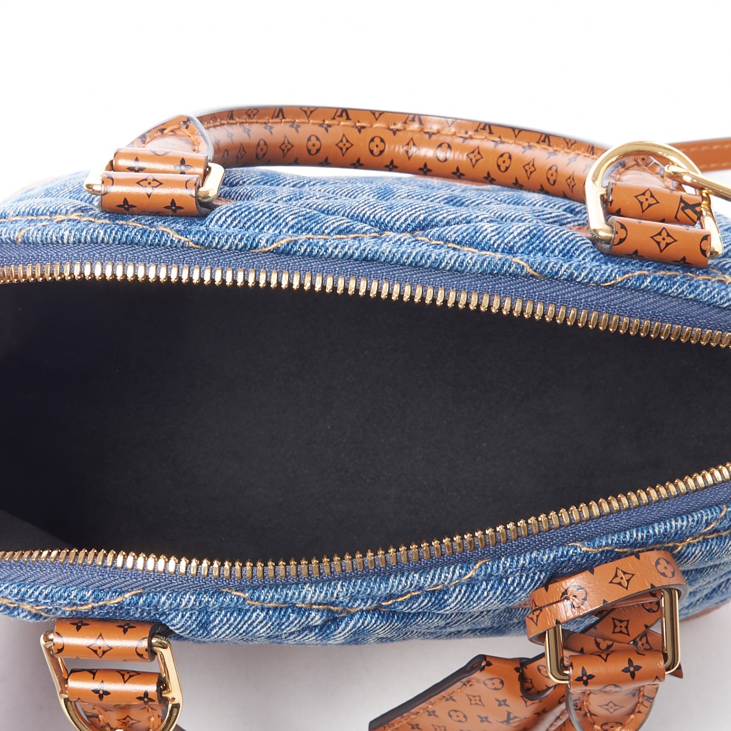 Denim Calfskin Reverse Monogram Malletage Alma BB Blue