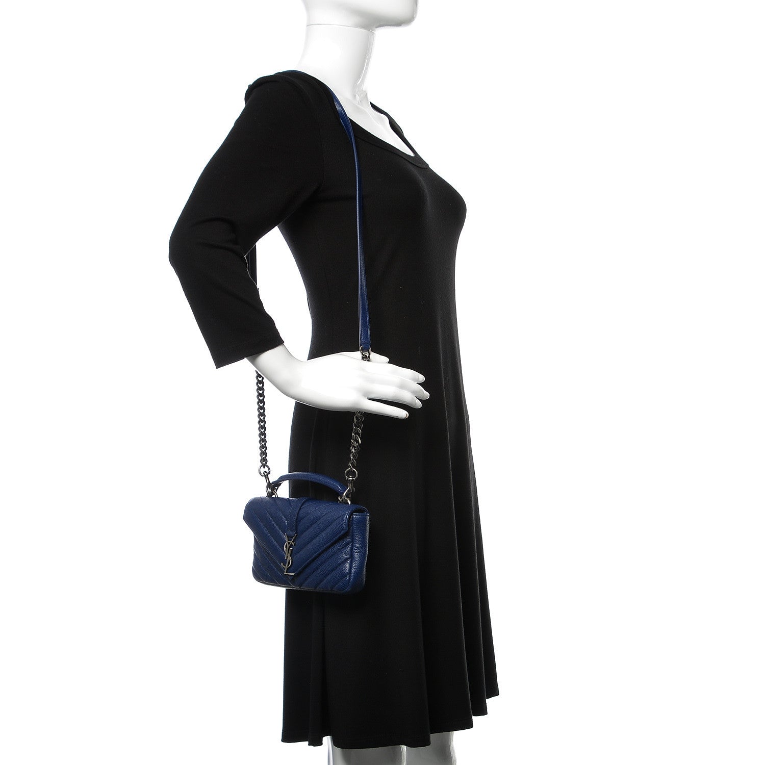 Saint Laurent Sheepskin Matelasse Chevron Monogram College Chain Wallet Royal Blue 2 of 9