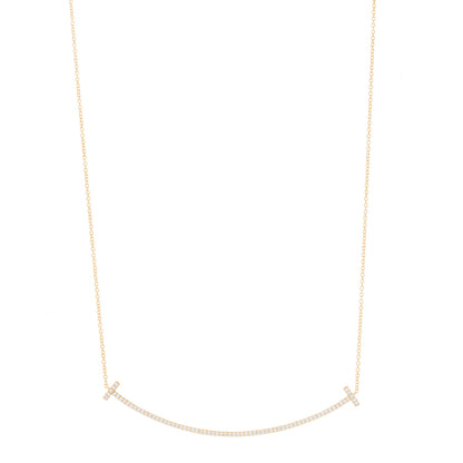 Tiffany 18K Rose Gold Diamond T Smile Pendant Necklace 1 of 7
