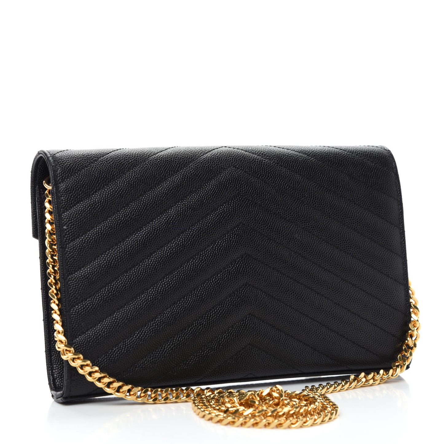 Grain De Poudre Matelasse Chevron Monogram Chain Wallet Black