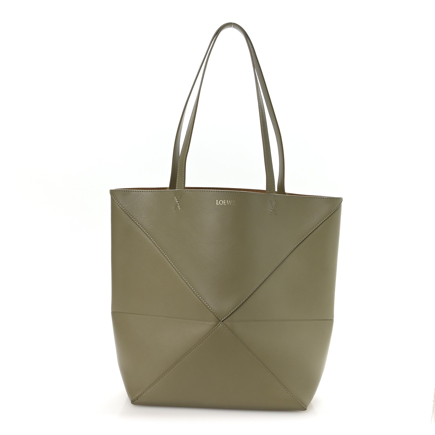 Loewe Shiny Calfskin Medium Puzzle Fold Tote Dark Khaki 1 of 9