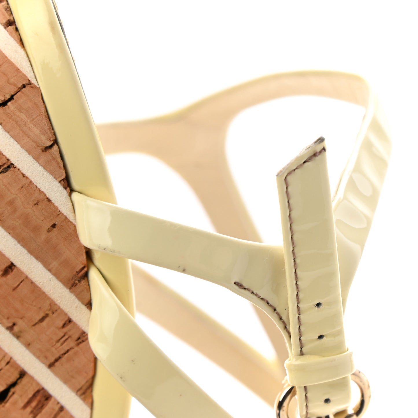 Patent Cork Striped Slingback Wedges 37.5 Beige