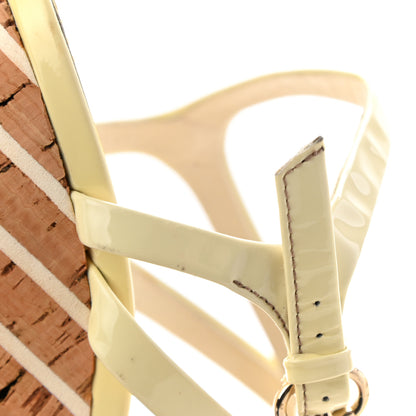 Gucci Patent Cork Striped Slingback Wedges 37.5 Beige 9 of 11