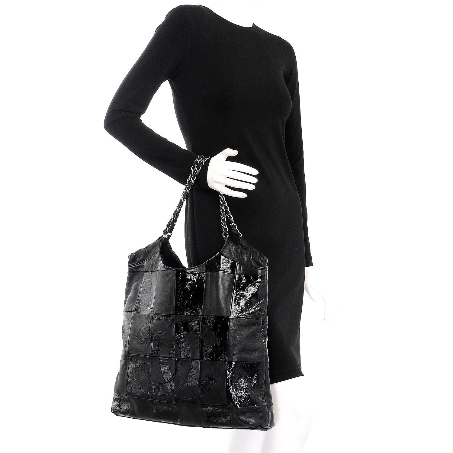 Chanel Patent Calfskin Patchwork Brooklyn Tote Black 2 of 8