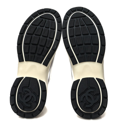 Chanel Fabric Laminated Calfskin Stretch CC Sneakers 38.5 White Silver 5 of 8