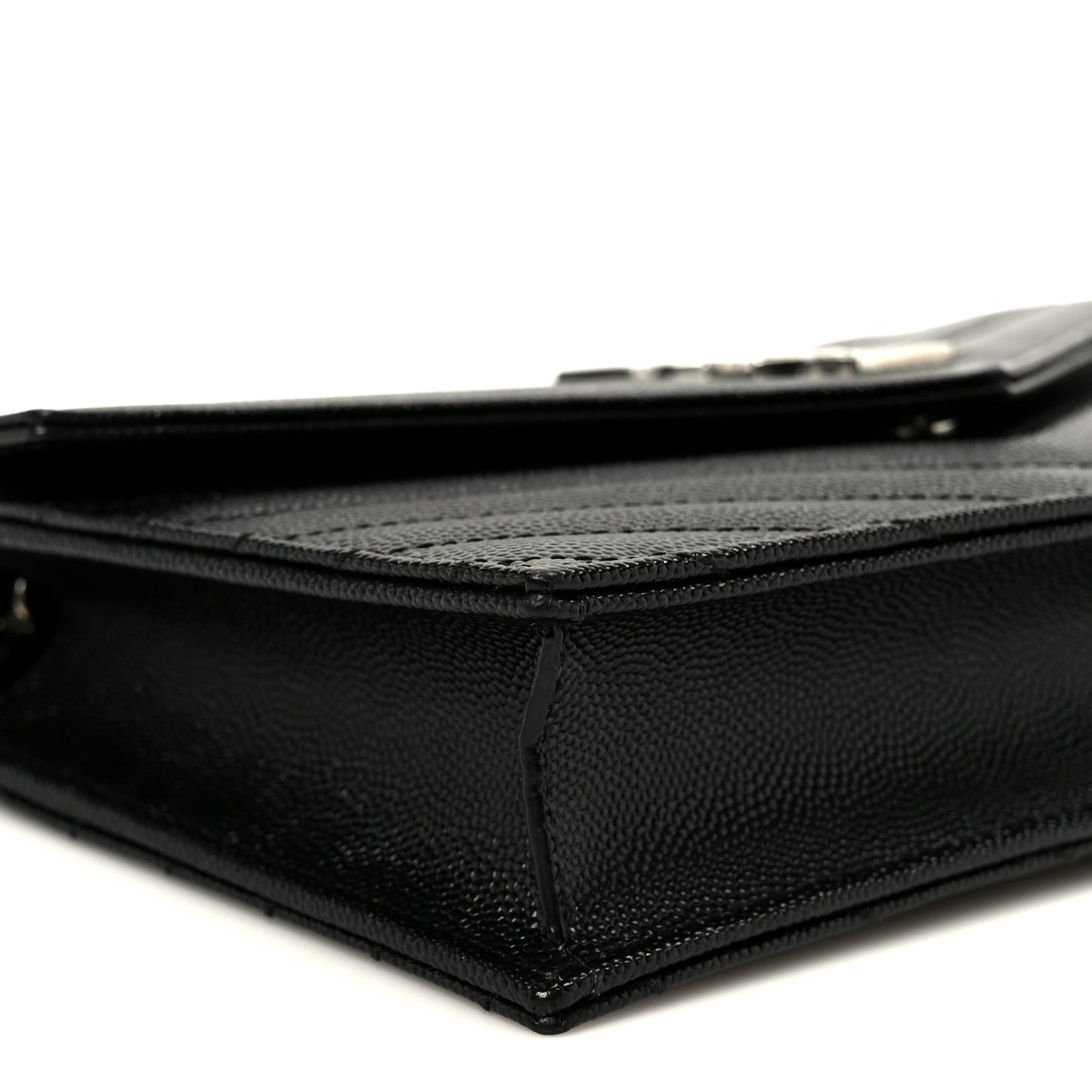 Grain De Poudre Matelasse Chevron Monogram Envelope Chain Wallet Black