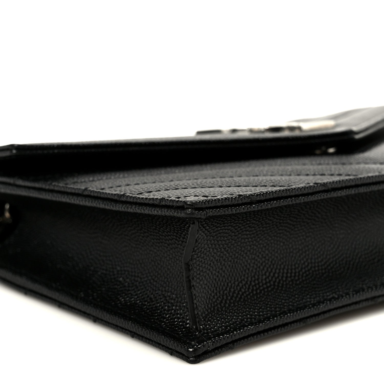 Saint Laurent Grain De Poudre Matelasse Chevron Monogram Envelope Chain Wallet Black 9 of 10