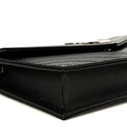 Saint Laurent Grain De Poudre Matelasse Chevron Monogram Envelope Chain Wallet Black 9 of 10