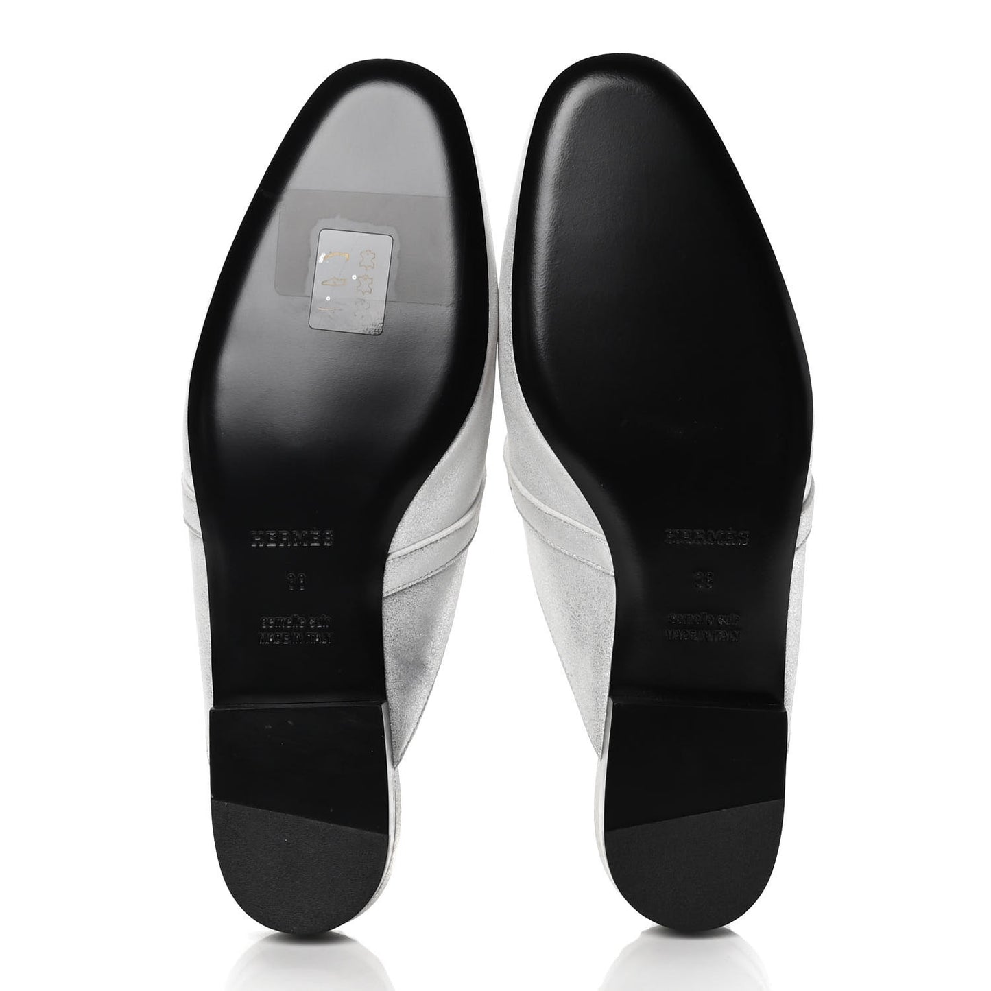 Metallic Velvet Goatskin Oz Mules 38 Gris Argente