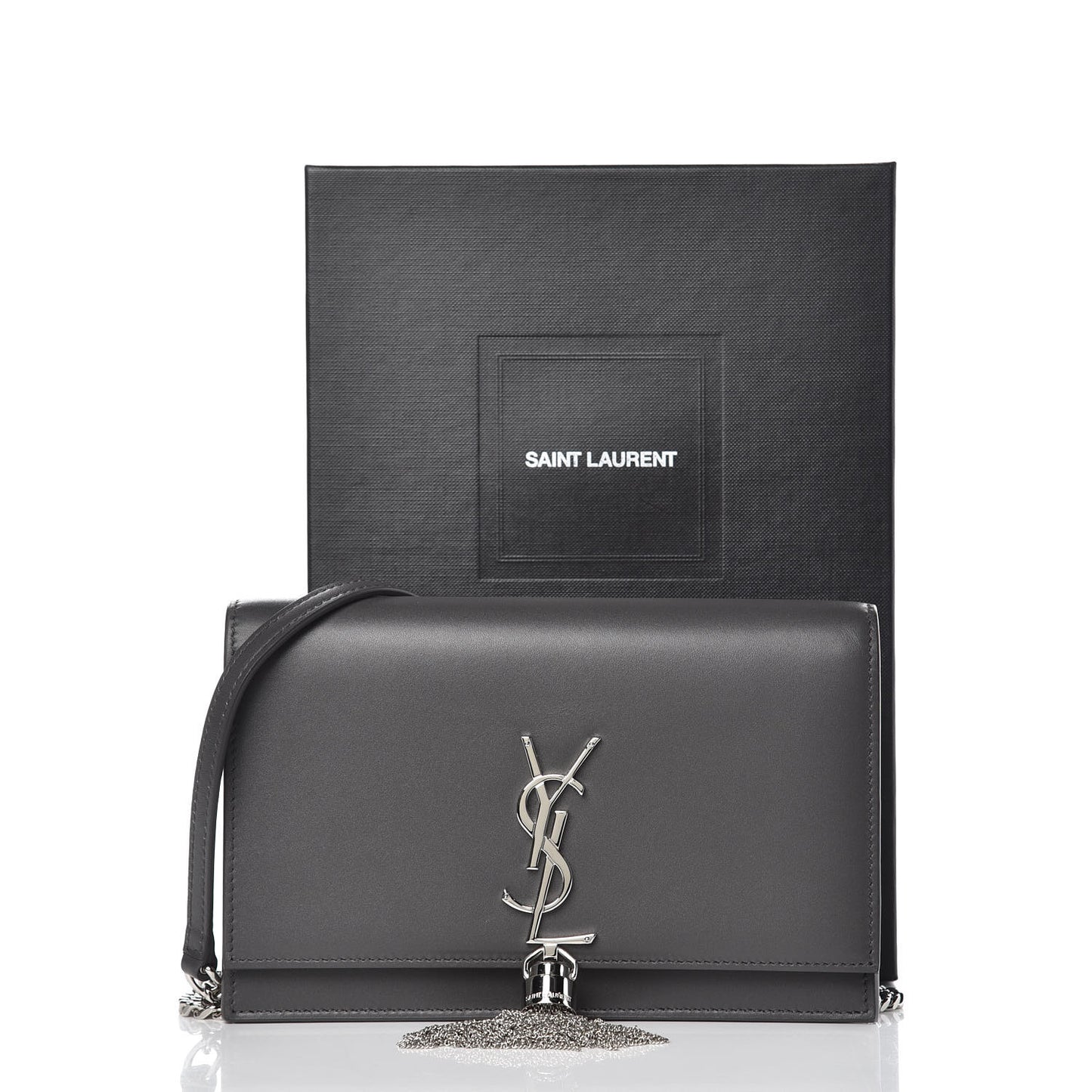 Smooth Calfskin Classic Monogram Kate Tassel Chain Wallet Asphalt