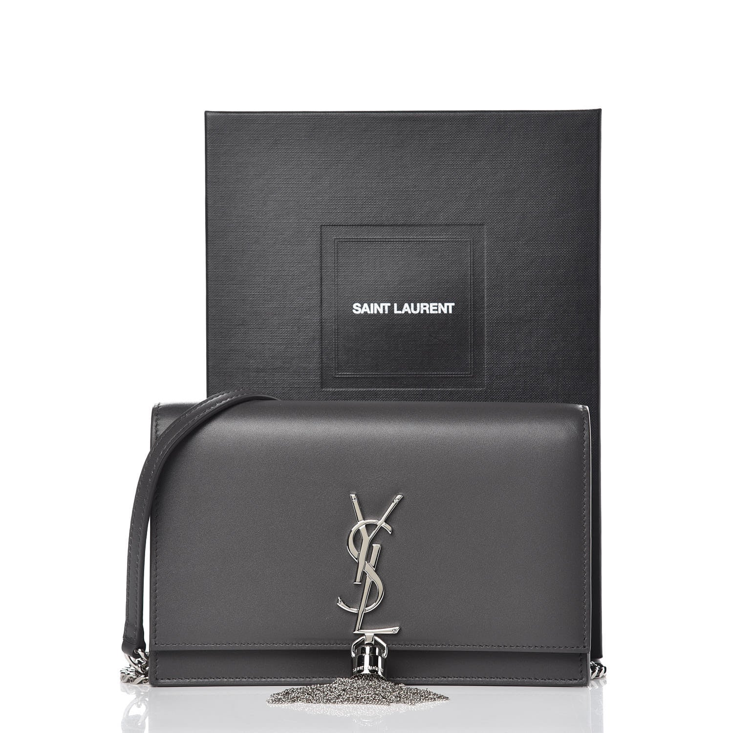 Saint Laurent Smooth Calfskin Classic Monogram Kate Tassel Chain Wallet Asphalt 7 of 7