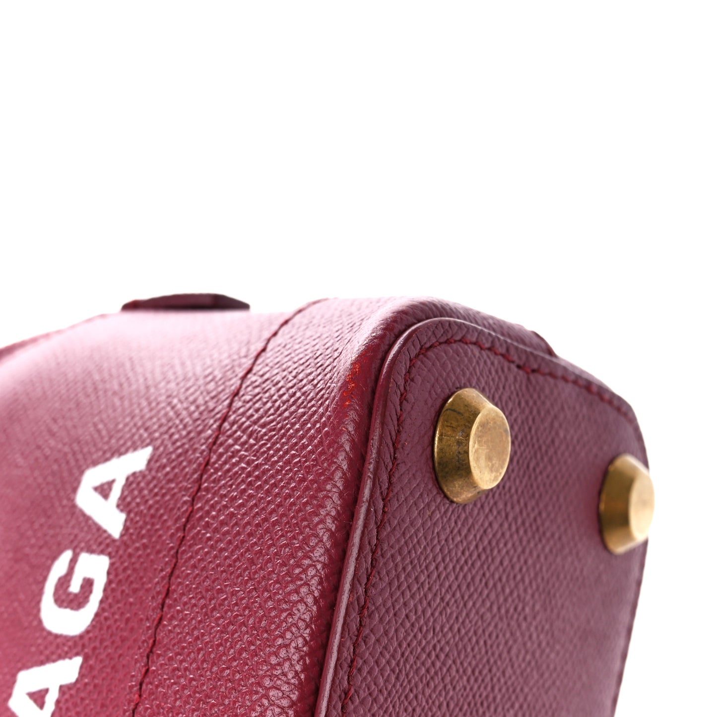 Signature Grained Calfskin Logo XXS Ville Top Handle Bag Rouge Grenat White