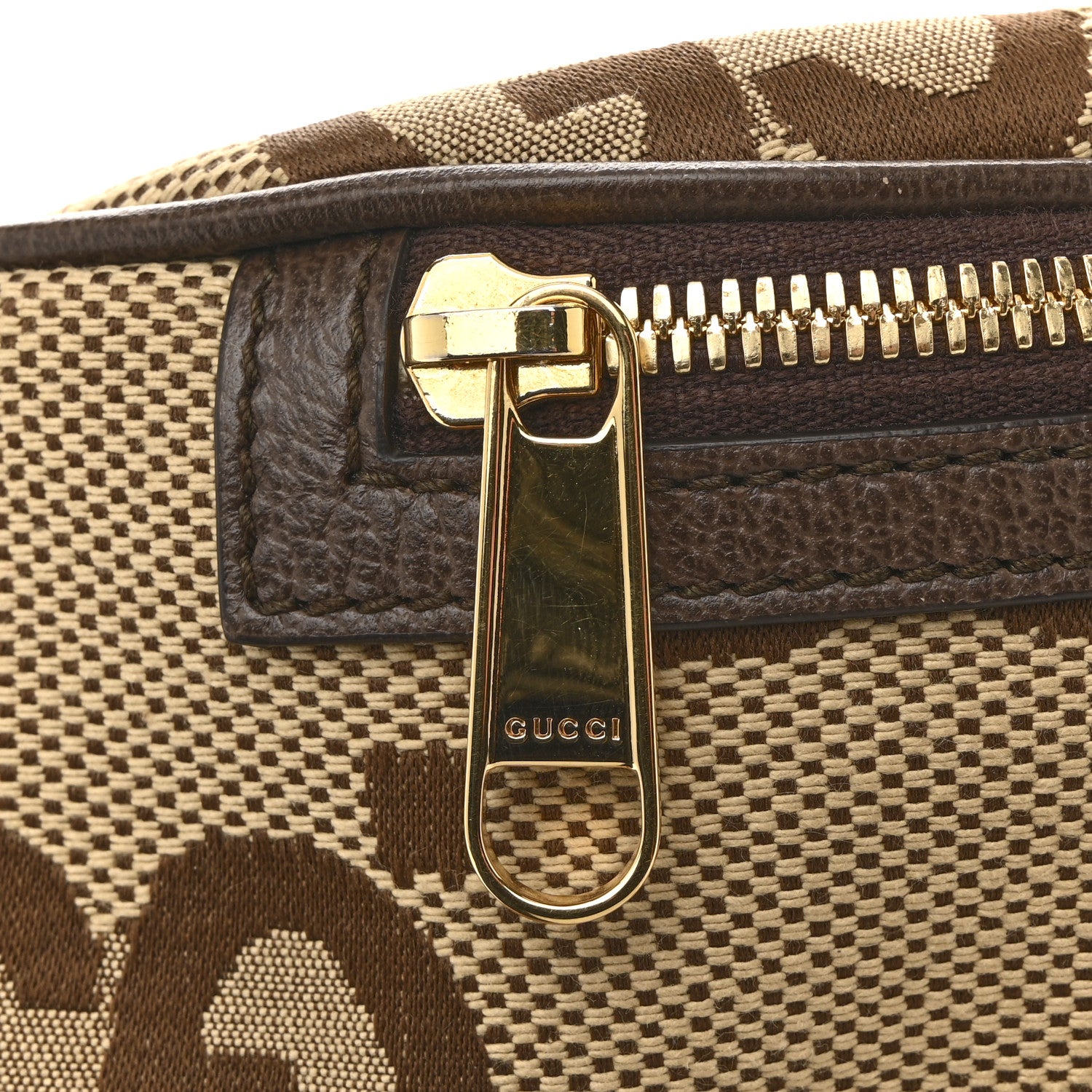 Gucci Monogram Jumbo GG Textured Dollar Calfskin Web Belt Bag Camel Ebony New Acero 11 of 15