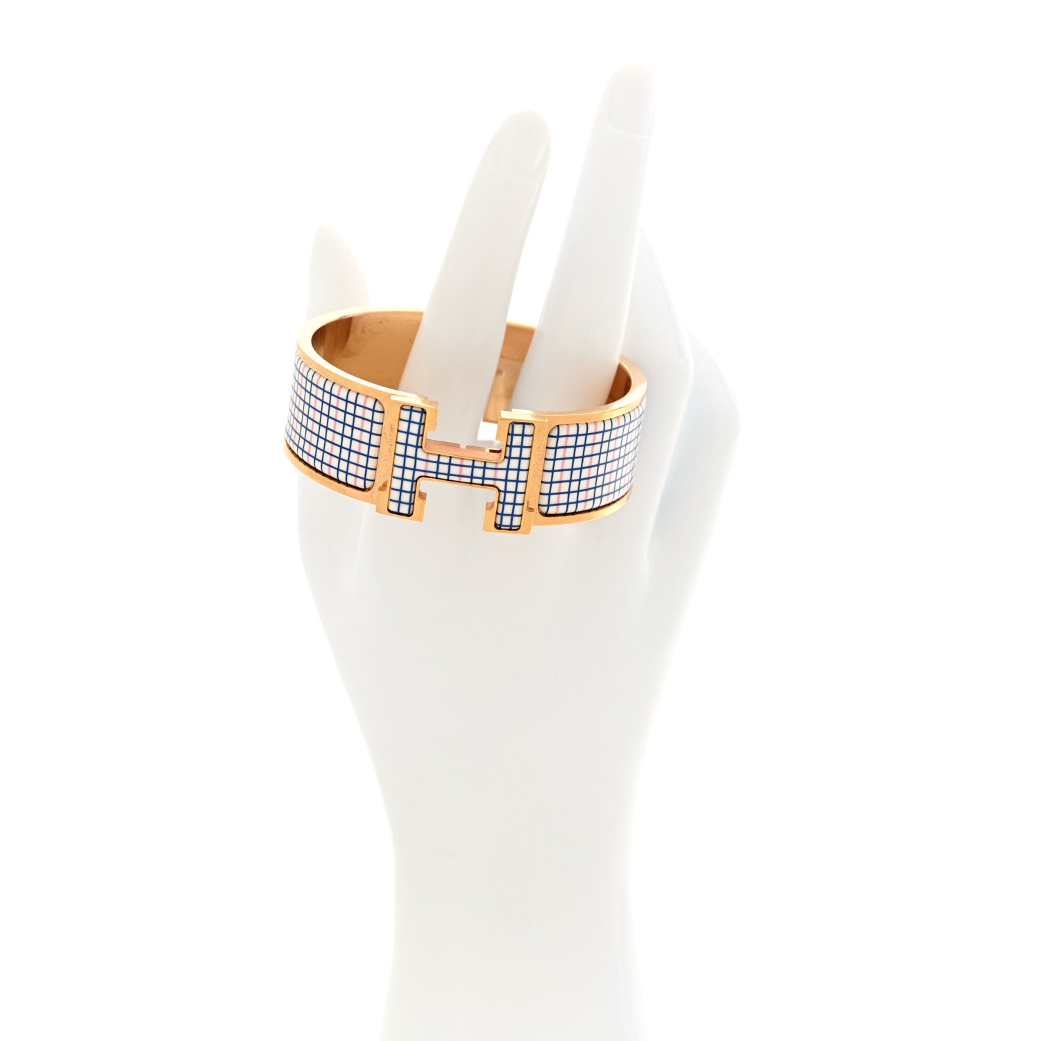 Hermes Enamel Wide Clic Clac H Tartan Bracelet PM Pink Delirium 2 of 4