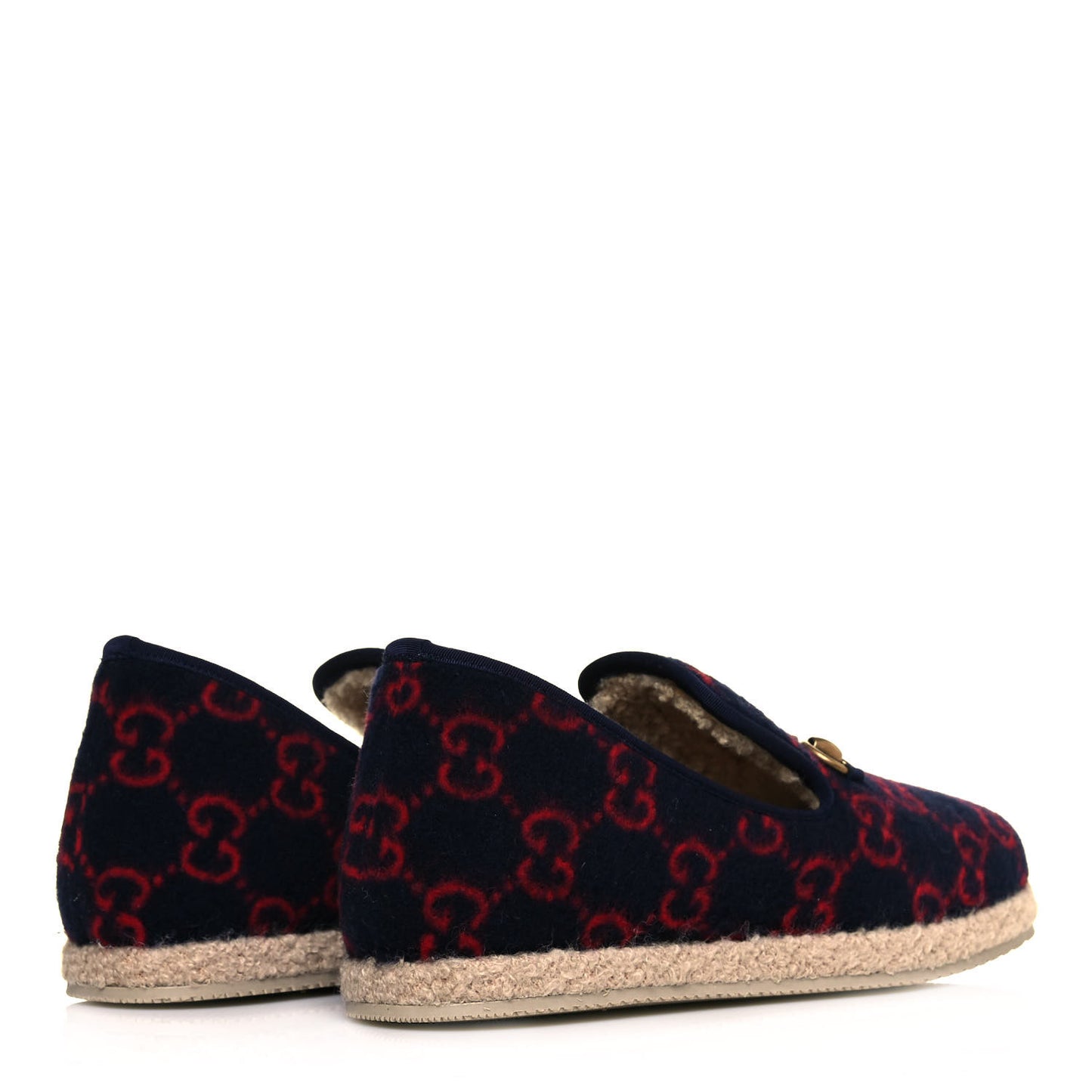 Covered Wool GG Monogram Mens Fria Horsebit Loafers 7.5 Blue Red Butterscotch