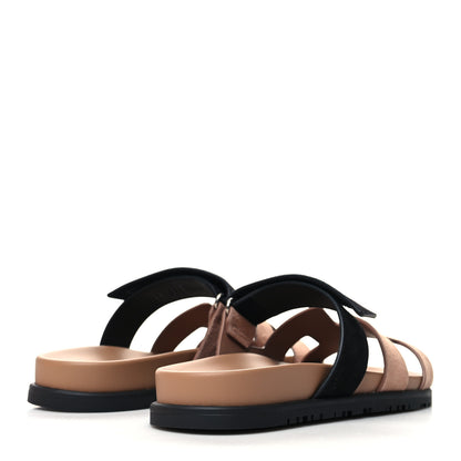 Hermes Suede Goatskin Womens Chypre Sandals 38.5 Rose Perle Black 4 of 8