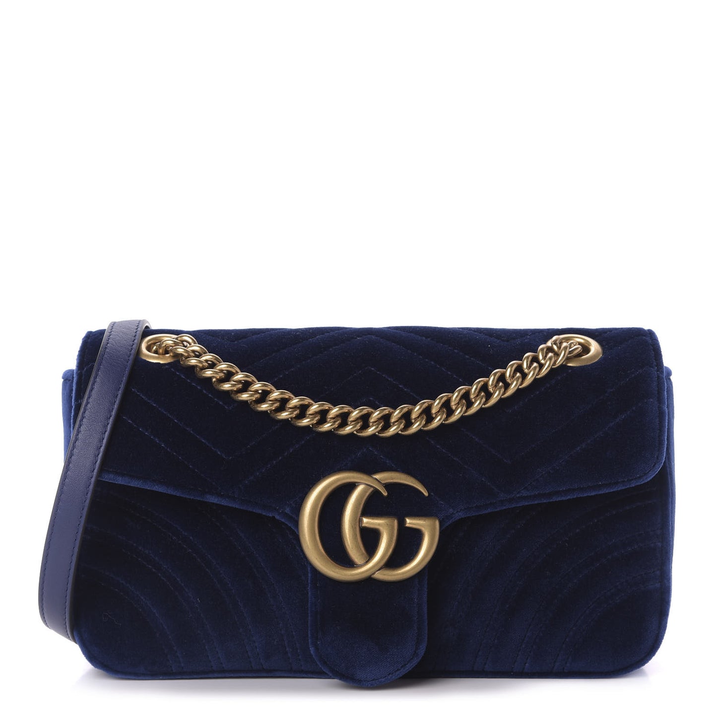 Velvet Matelasse Small GG Marmont Shoulder Bag Cobalt Blue