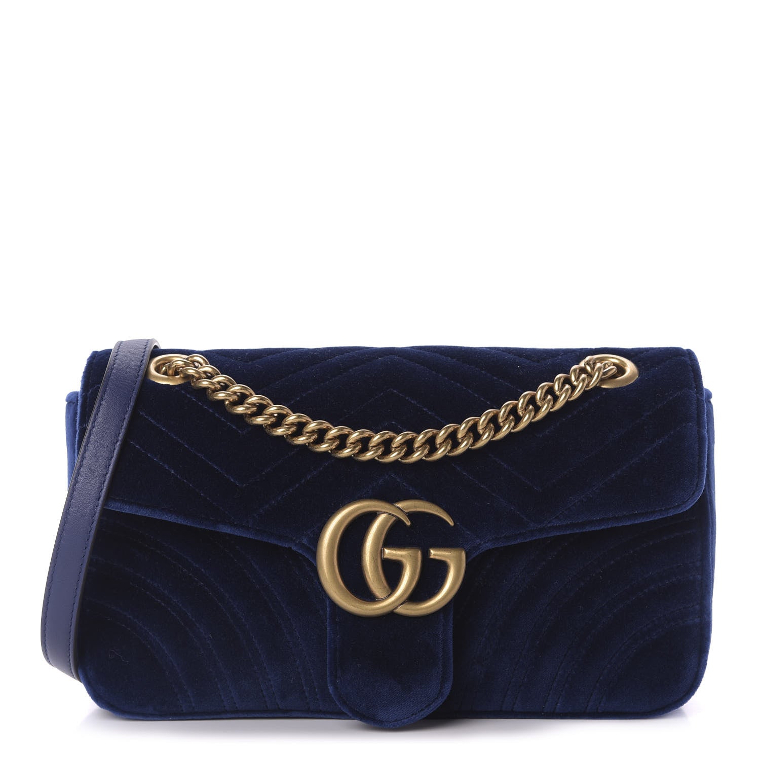 Gucci Velvet Matelasse Small GG Marmont Shoulder Bag Cobalt Blue 1 of 9