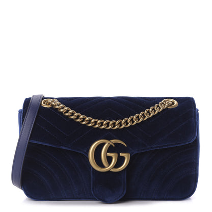 Gucci Velvet Matelasse Small GG Marmont Shoulder Bag Cobalt Blue 1 of 9