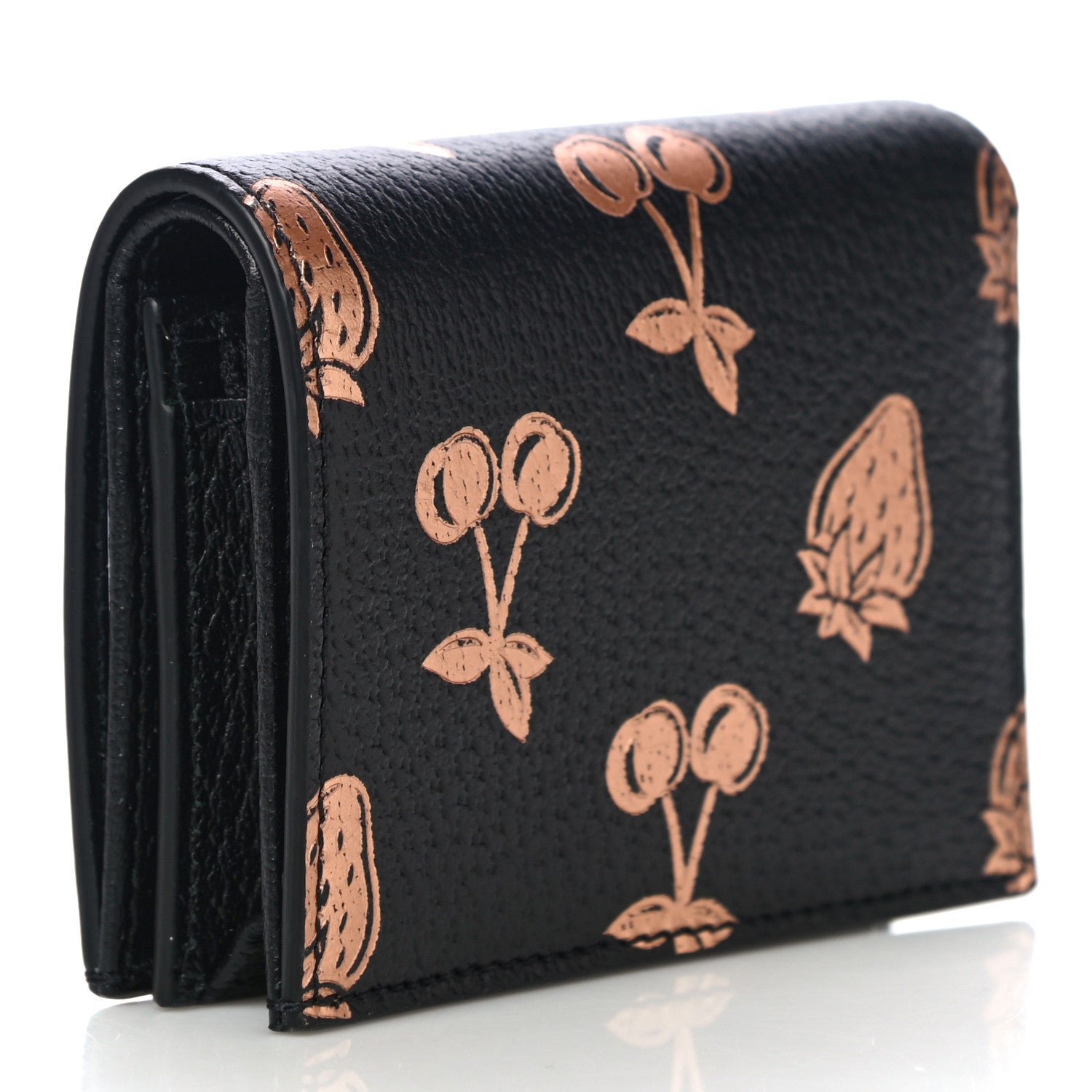 Gucci Textured Dollar Calfskin Berry Print GG Marmont Card Case Black Light Copper 3 of 10