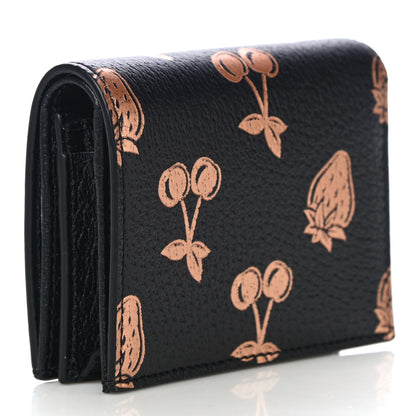 Gucci Textured Dollar Calfskin Berry Print GG Marmont Card Case Black Light Copper 3 of 10