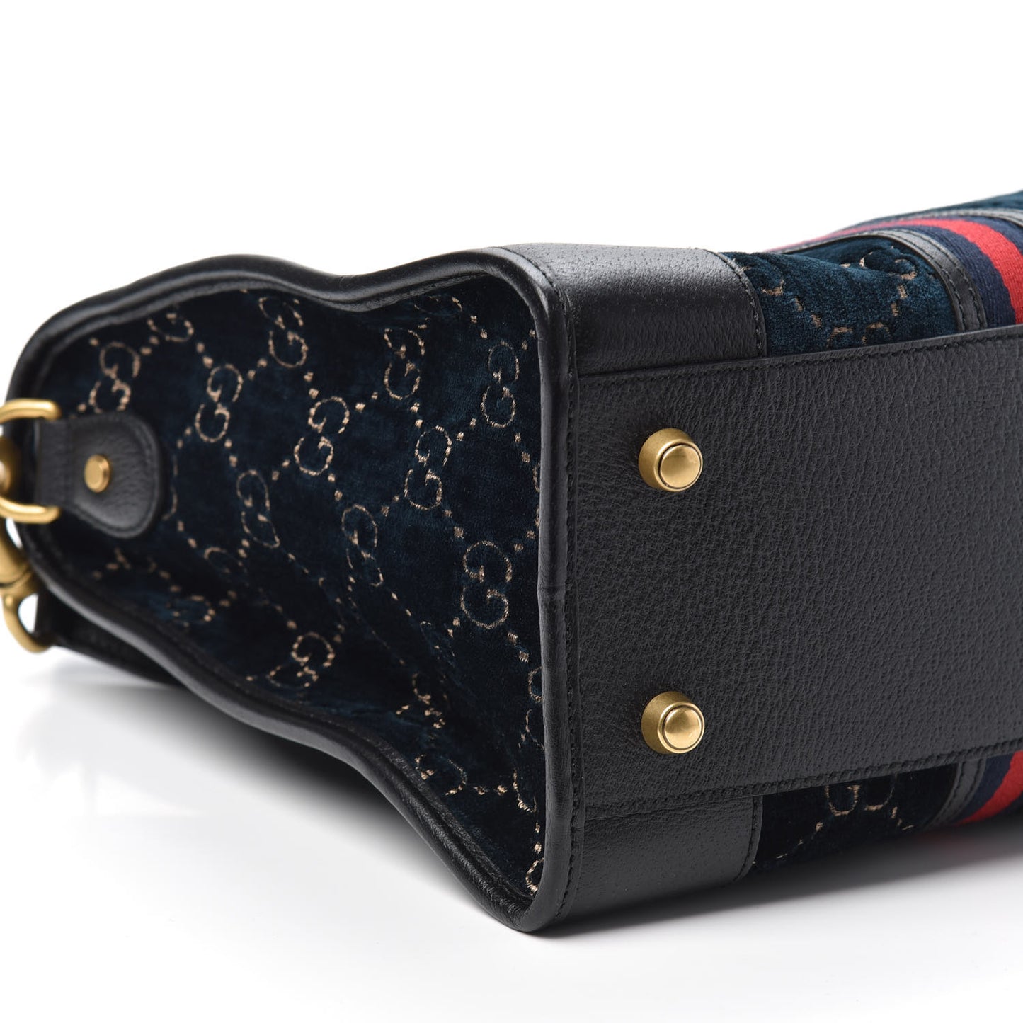 Velvet GG Monogram Textured Calfskin Web Medium Duffle Bag Blue Beige Black