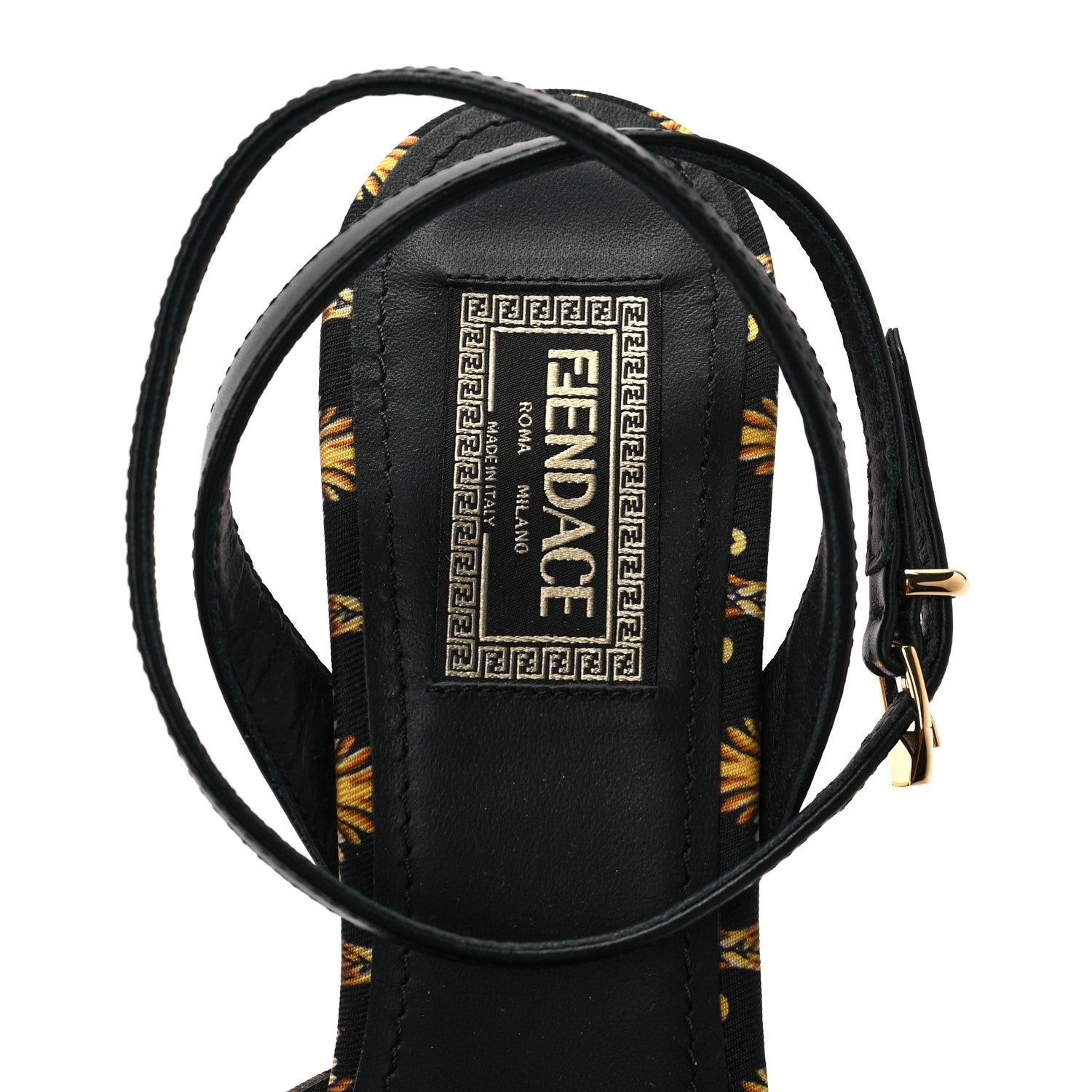 Fendi X VERSACE Silk Calfskin Fendace Fendi First 95mm Slingback Sandals 37 Tobacco Black Gold 7 of 7