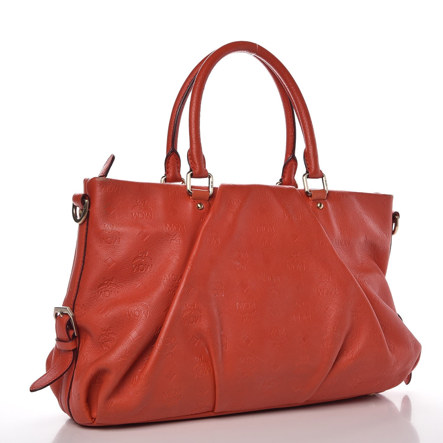 MCM Calfskin Ottomar Monogram Tote Orange 3 of 18