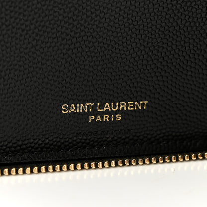 Saint Laurent Grain De Poudre Matelasse Chevron Monogram Compact Zip Around Wallet Black 6 of 9