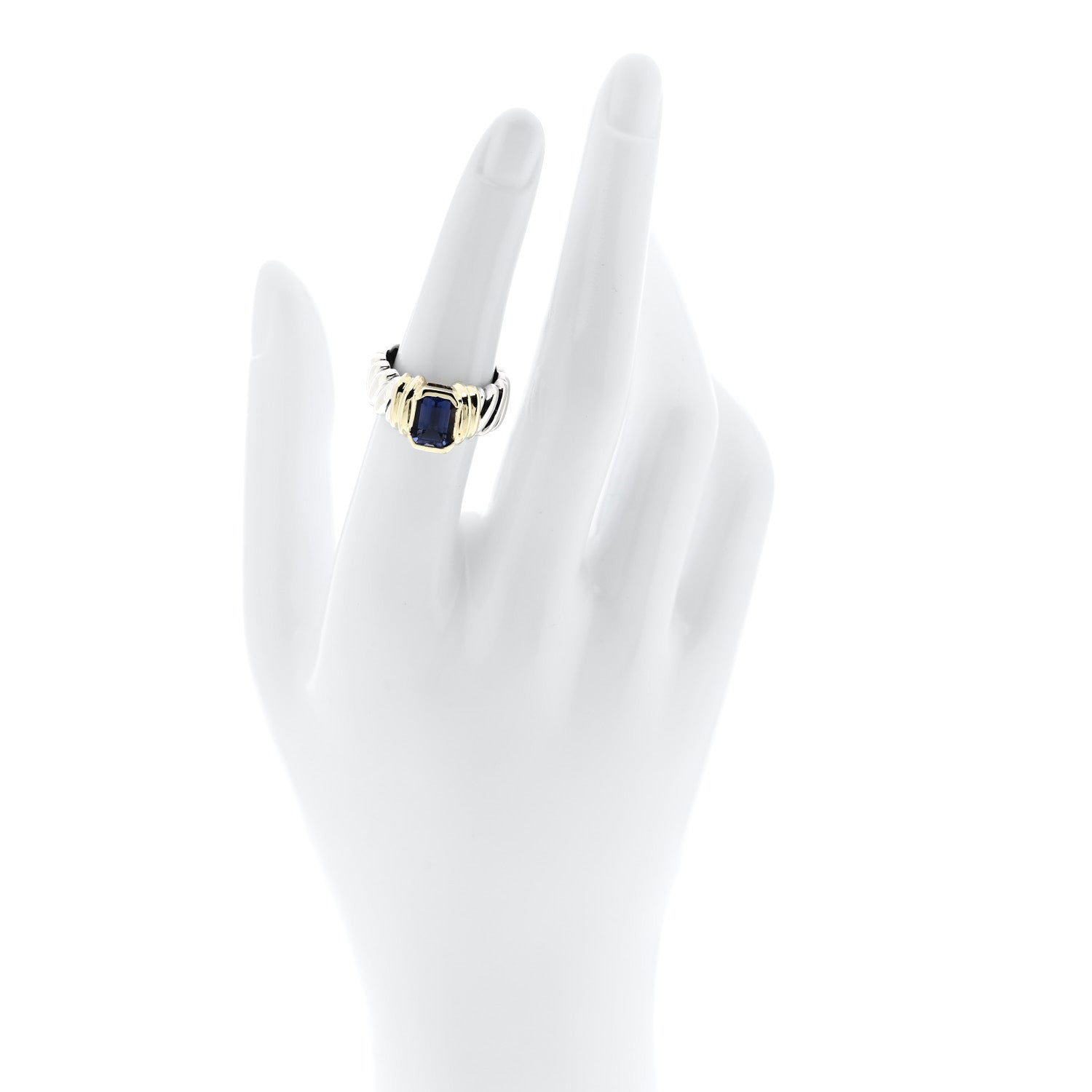 David Yurman Sterling Silver 14K Yellow Gold Iolite Ring 53 6.25 2 of 5
