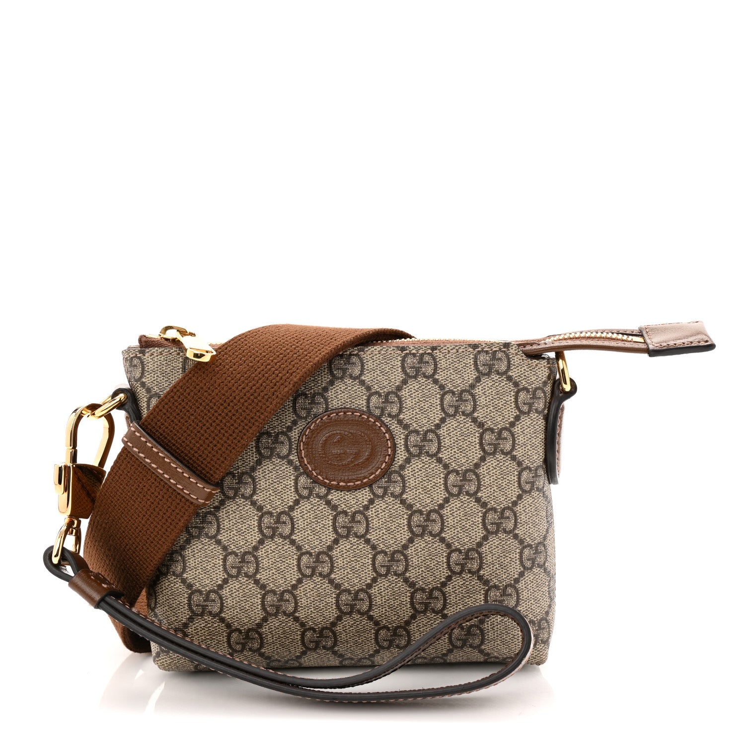 Gucci GG Supreme Monogram Azalea Calfskin Small Retro Interlocking G Wristlet Messenger Bag Beige Ebony Brown Sugar 1 of 10